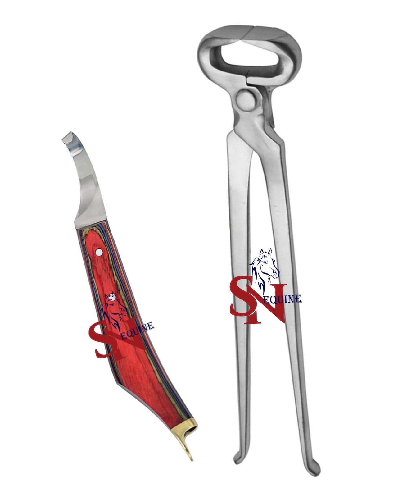 Set Of Hoof Nipper 15” with Hoof Knife with Brass Horseshoeing Topper Farrier