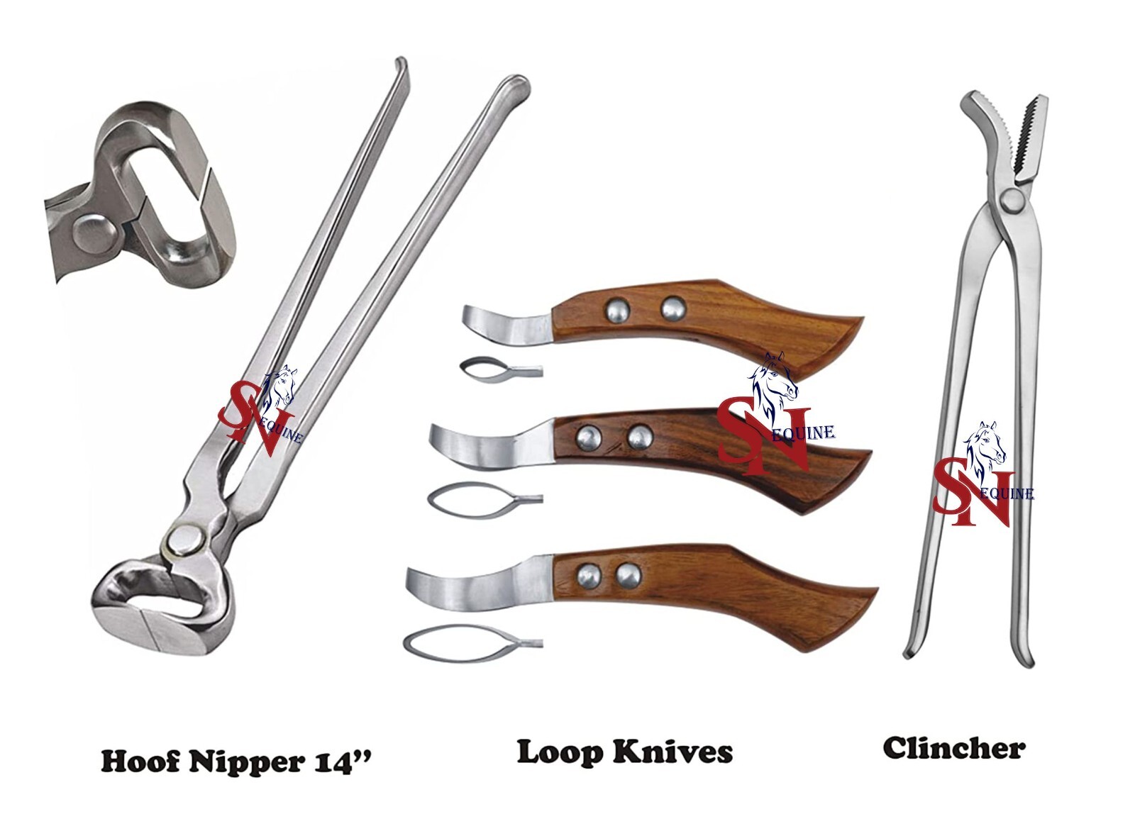 Set of Hoof Nipper 14″ with Hoof Nail Clincher & Farrier Loop Knives Hoof Knives