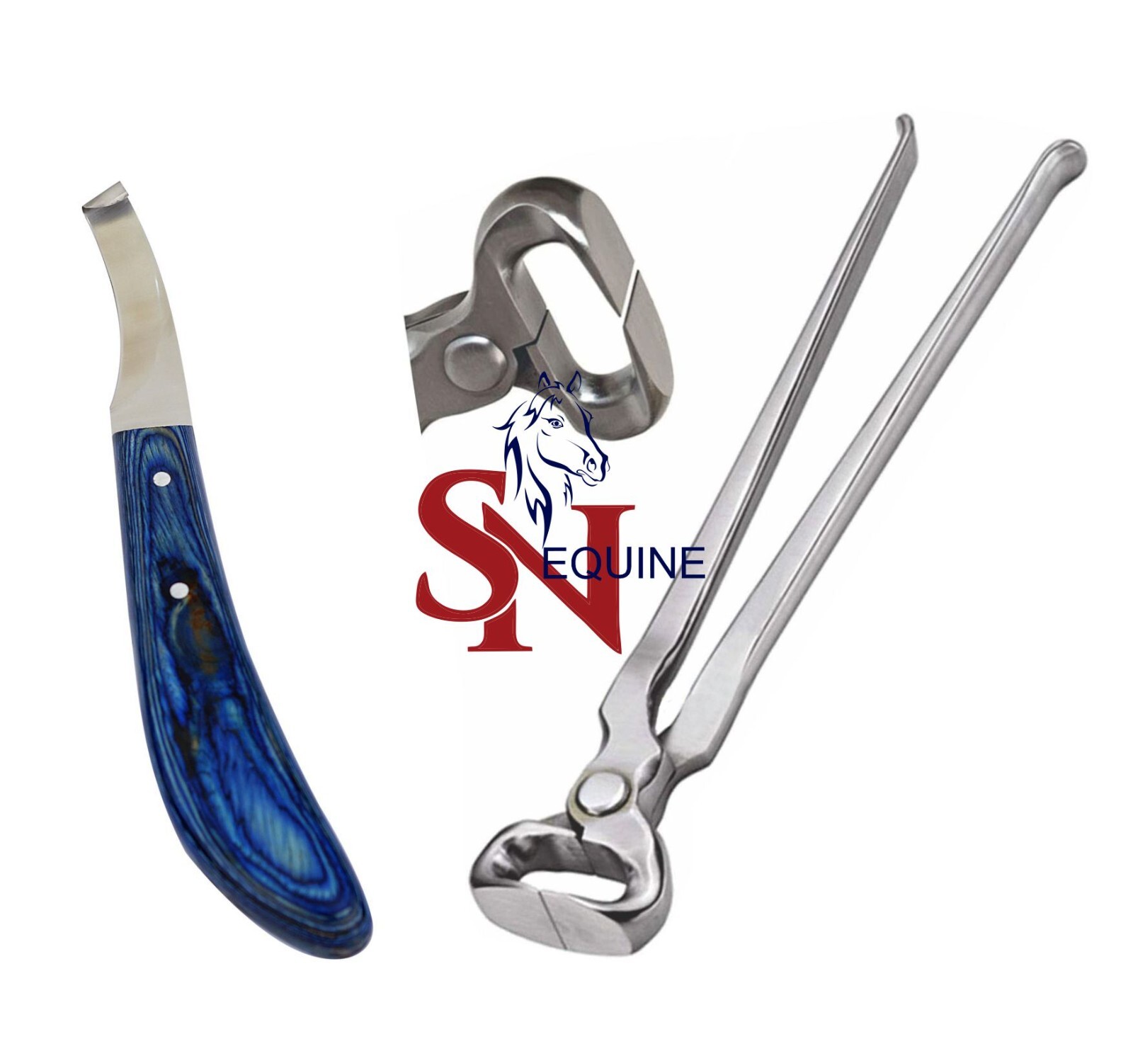 Set Of Farrier Hoof Nipper 14” & Hoof Knives Right Handed with Blue Handle