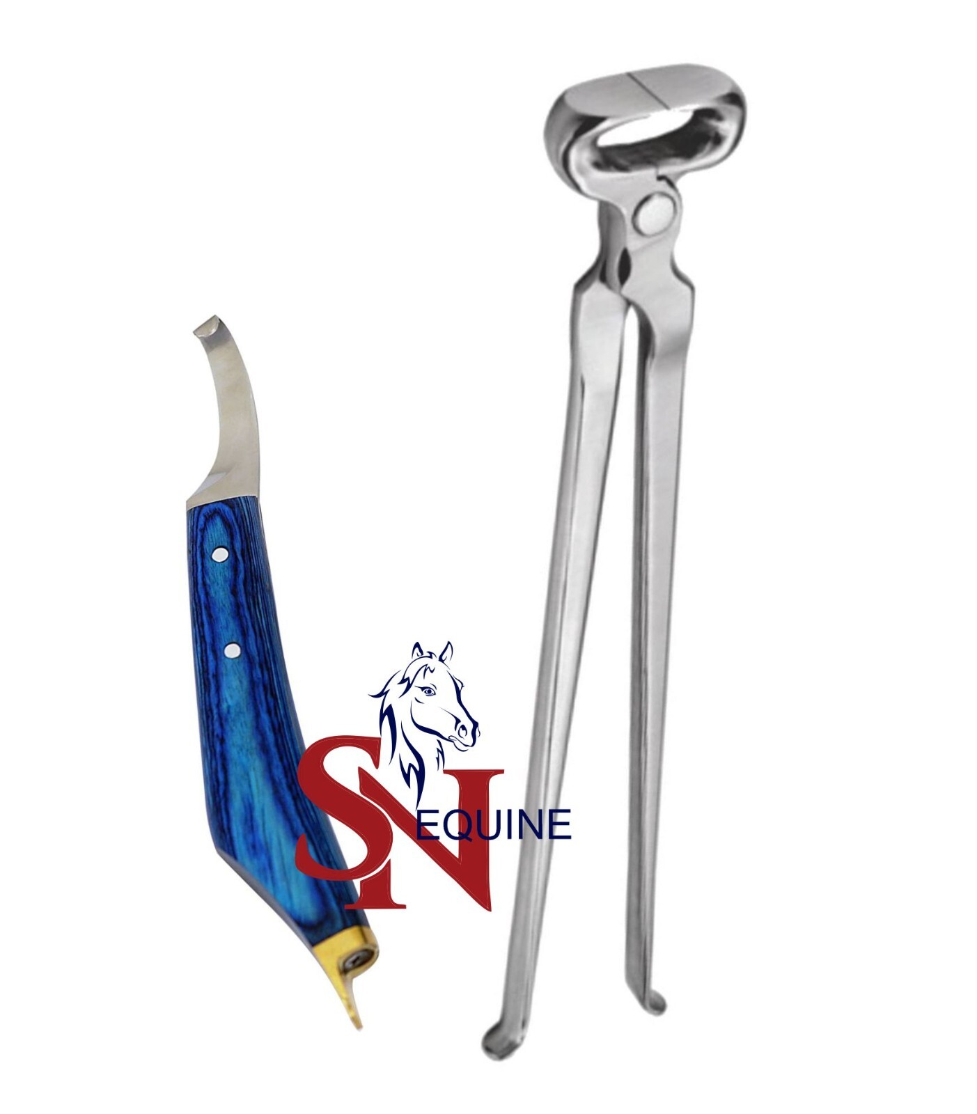 Farrier Hoof Nipper 12” & Hoof Knife Blue Handle Brass Horseshoeing Topper